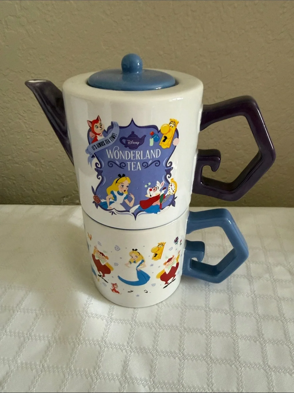 Disney Wonderland Tea Stackable Teapot and Cup Set - Blue & Purple